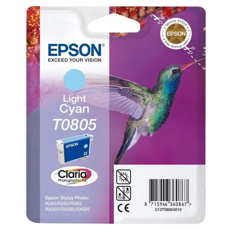 Epson T0805 7,4 ml lys cyan original blæk til Epson